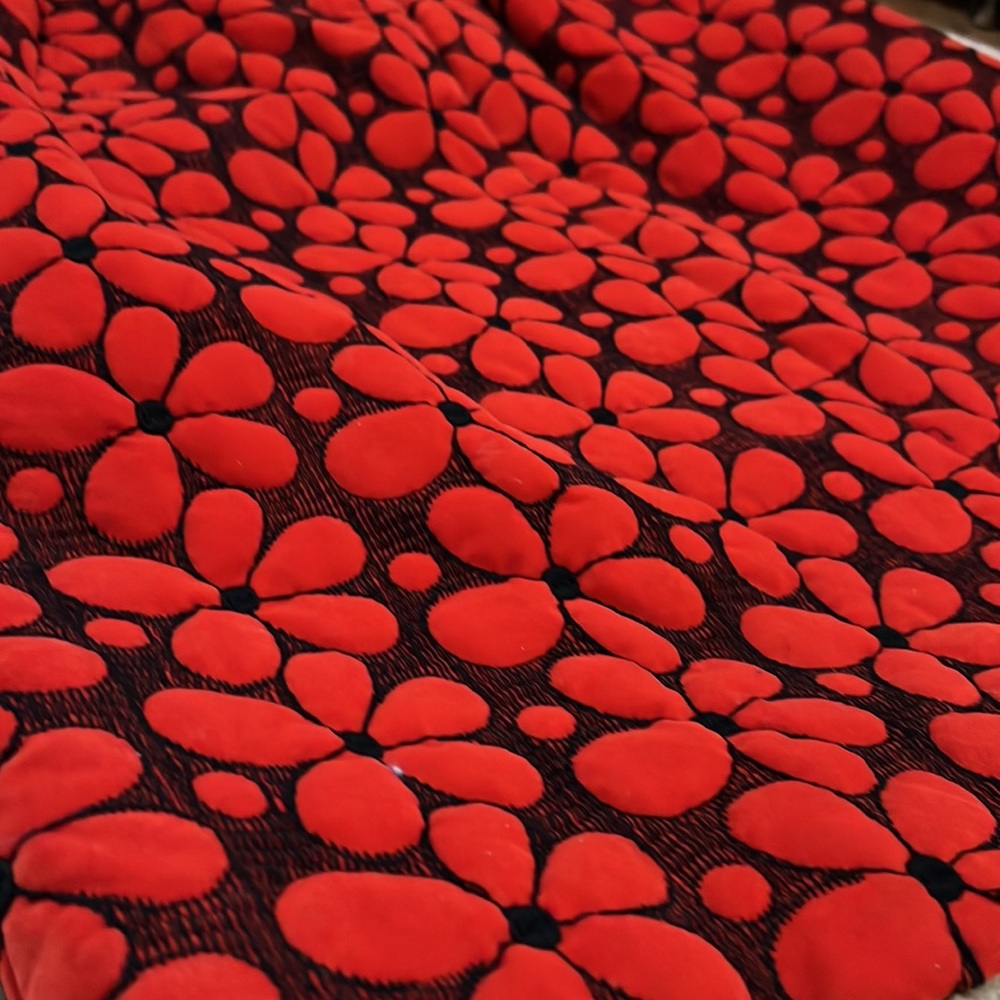 VINTAGE | 1970s Howard Wolf Large Red Floral Skirt Dots Belted Collar Dress S M - Picture 7 of 7